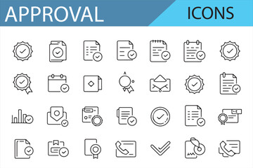 Set of Icons for Approval, Contract, Document Confirmation, and Authorization