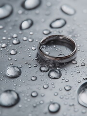Close-up of wedding ring on wet surface intimate setting product photography elegant atmosphere abstract viewpoint love concept