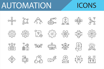 Set of Automation Icons for Factory, Robots, AI, and Industrial Workflows

