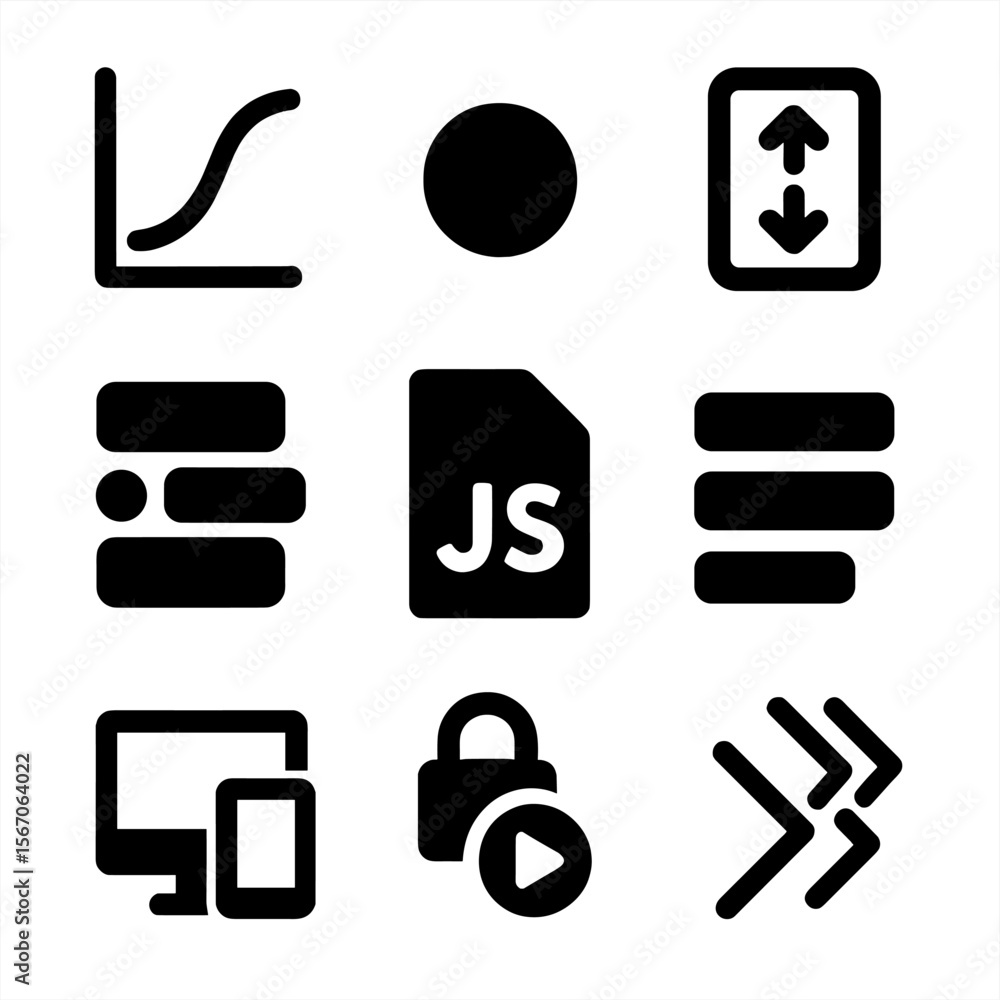 Poster animation icon set. solid, filled icon set of animation library features: easing curve, keyframe dot