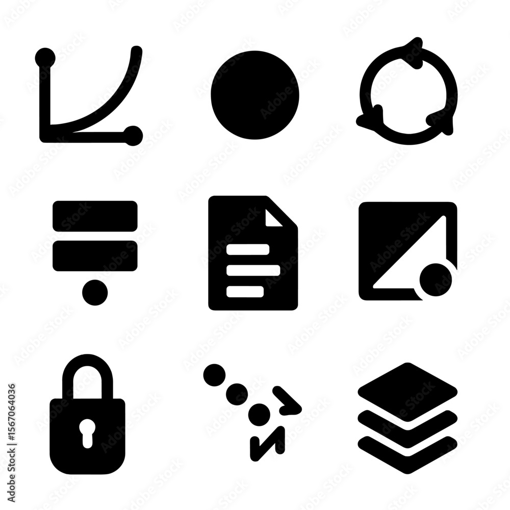 Aufkleber animation icon set. solid, filled icon set of animation library features: easing curve, keyframe dot
