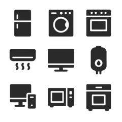 Fototapete Appliance Icon Grid. Solid, filled icon set of appliance usage breakdown: refrigerator, washing machine, oven, air conditioner, © Влада Яковенко