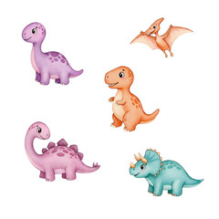 Obraz premium Cute baby dinosaur cartoon illustrations set for design work
