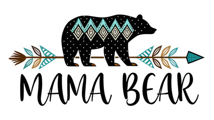 Mama Bear with Tribal Arrow on White Background