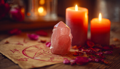A passionate love ritual scene glows in deep red light, filled with warmth, mystery, and emotional intensity.