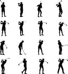 Obraz premium Golf player silhouettes action shots diverse poses
