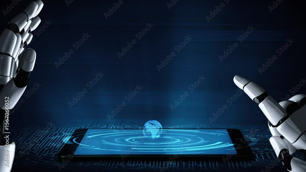 Poster futuristic robot artificial intelligence enlightening ai technology development and machine learning