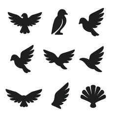 Fototapeta premium Bird Wing Icon Set. Solid, filled icon set of bird wing positions: wings spread, wings folded, upward flap, downward flap,