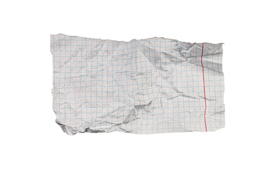 A crumpled torn checkered paper on a white background suits creative and recycling projects. Its...