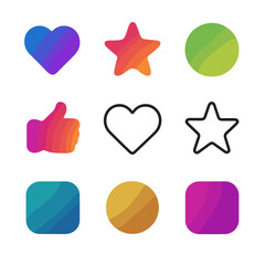 Color Gradient Icon Grid. Solid, filled icon set of gradient color combinations: blue to purple, red to orange, green to yellow,