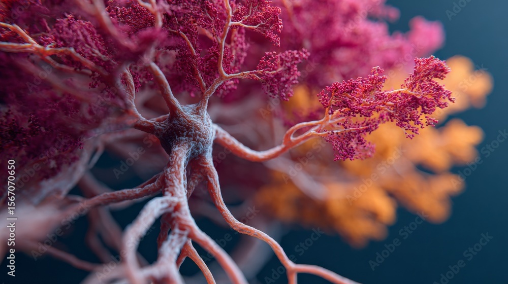 Poster an abstract representation of neural cells with glowing links is set against a backdrop of vibrant b