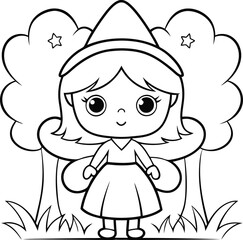cute girl dressed as fairy witch  add grass and a .eps