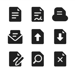 Electronic Document Icons. Solid, filled icon set of electronic document handling: PDF file, digital signature, cloud document,