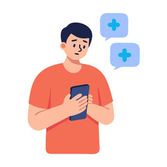 Man using mobile phone for online health consultation telemedicine app service