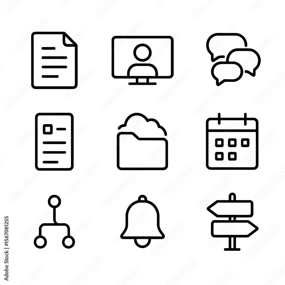 Poster collaboration tools icon set. outline icon set of collaboration tools and methods: shared document, 