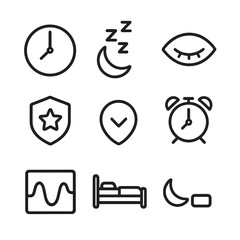 Fototapeta premium Sleep Tracking Icons. Outline icon set of sleep tracking details: total sleep hours, deep sleep stage, REM stage, light sleep
