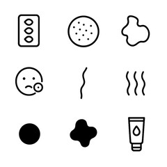 Diverse Skin Icons. Outline icon set of diverse skin tones and features: foundation shade palette, freckle pattern, vitiligo patch