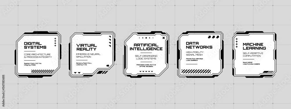 Fototapete futuristic digital boxes presenting concepts like virtual reality, artificial intelligence, and mach