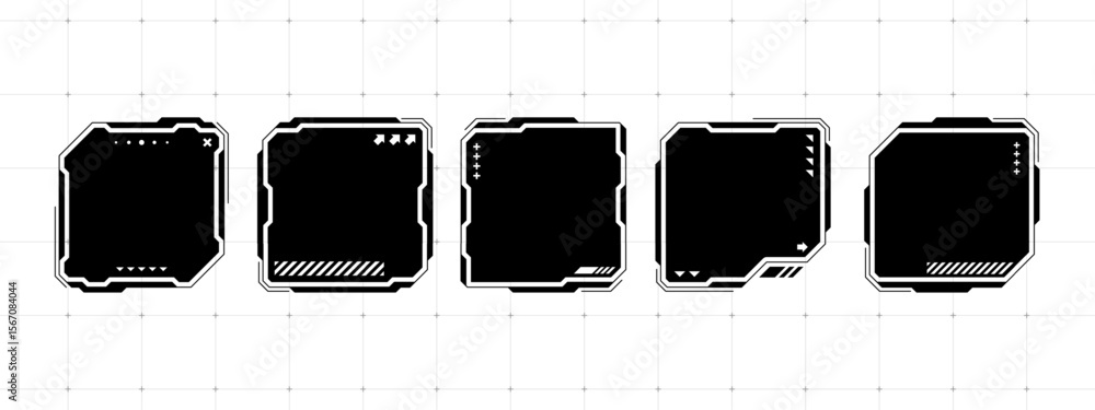 Fototapete black hud text box frame with futuristic design elements. digital vector interface set for modern us