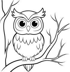 Fototapeta premium cute owl on spooky tree branch add grass and a tr (1).eps