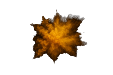 Explosion of vibrant orange powder against a dark background with bokeh effects