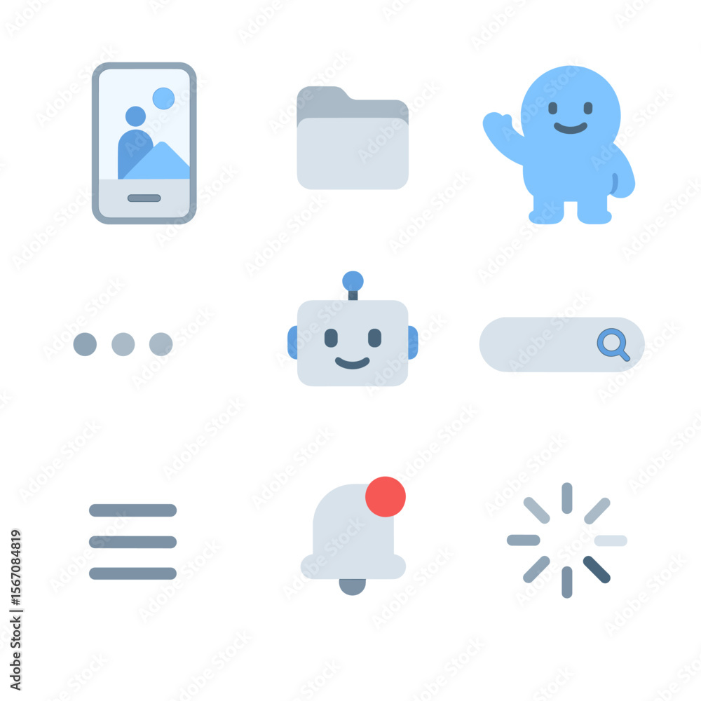 Poster ui_ux icon set. flat icon set of ui/ux illustration components: onboarding screen, empty state, masc