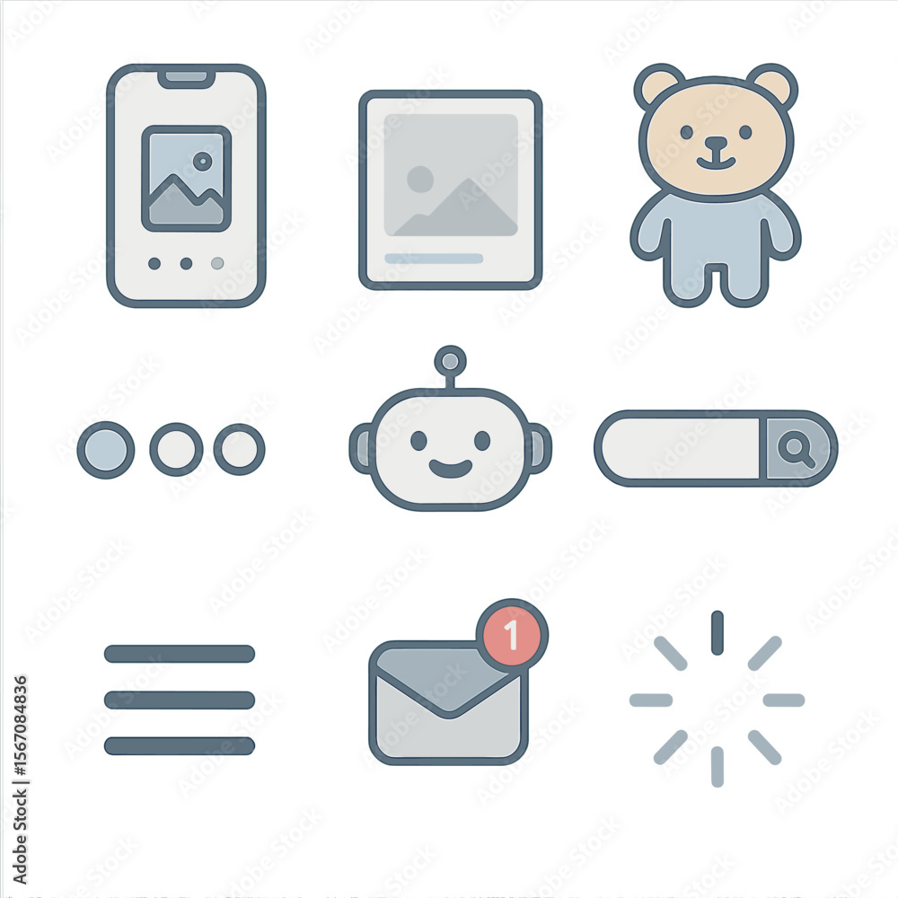Poster ui_ux icon set. flat icon set of ui/ux illustration components: onboarding screen, empty state, masc