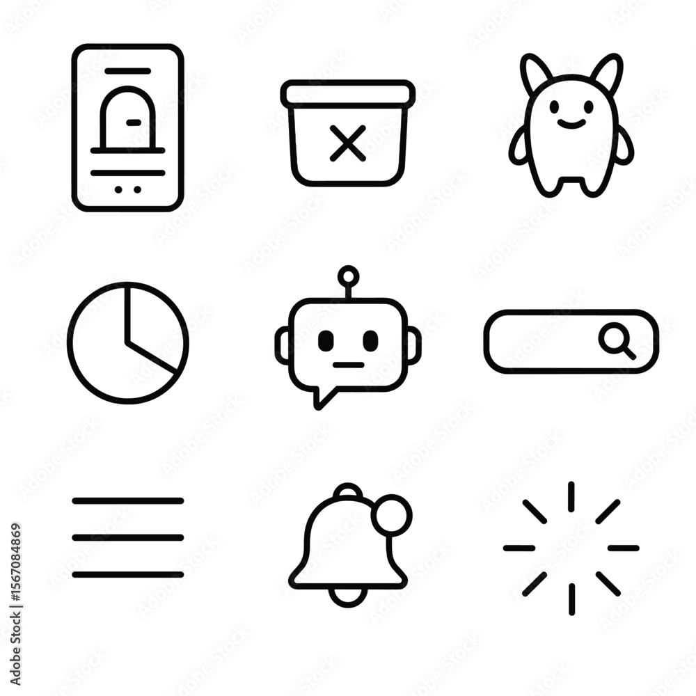 Poster ui_ux icon set. outline icon set of ui/ux illustration components: onboarding screen, empty state, m