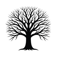 Black bare tree silhouette with spreading branches deciduous