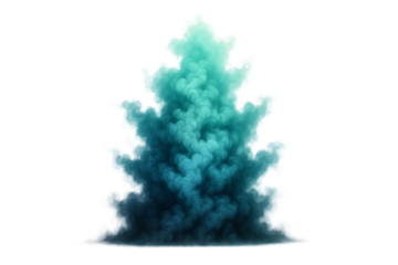 Abstract swirling teal and dark blue smoke explosion on white background