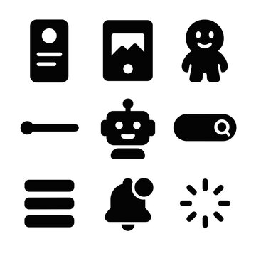 UI_UX Icon Collection. Solid, Filled icon set of UI/UX illustration components: onboarding screen, empty state, mascot character,
