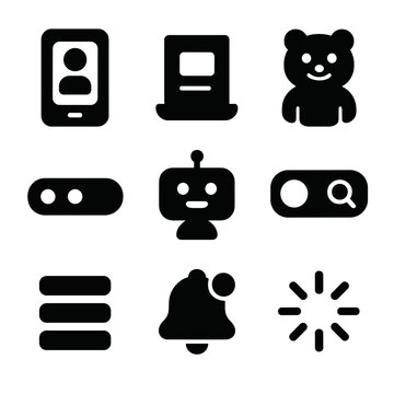 UI_UX Icon Collection. Solid, Filled icon set of UI/UX illustration components: onboarding screen, empty state, mascot character,