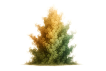 Explosion of colored smoke and dust particles with a gradient from yellow to green