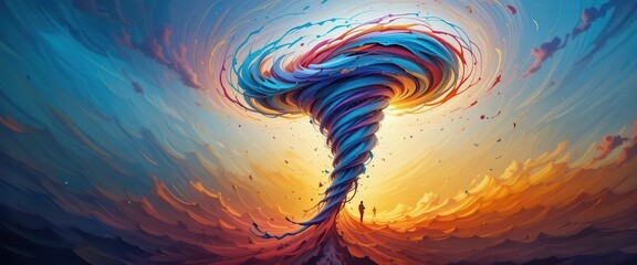 Colorful swirling tornado at sunset creates dynamic visual for computer background