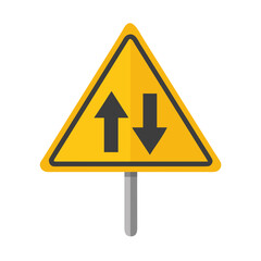 Two-Way Traffic Warning Sign – Yellow Triangular Icon with Two Opposite Black Arrows


