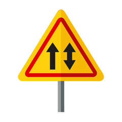Two-Way Traffic Warning Sign – Yellow Triangular Icon with Two Opposite Black Arrows

