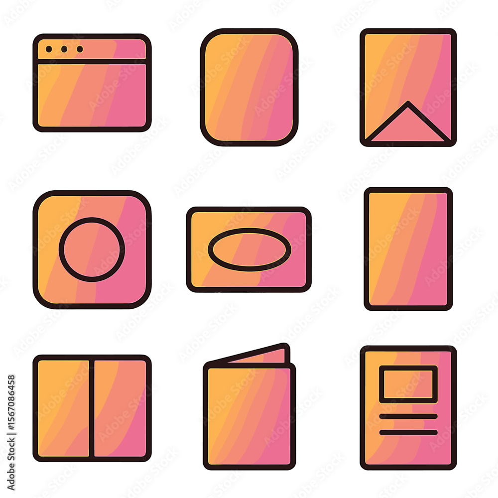 Aufkleber gradient icon grid. solid, filled icon set of gradient color applications: website banner, app backg