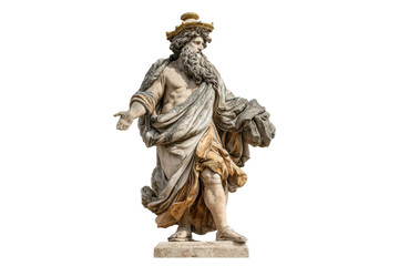 Obraz premium PNG Ancient marble statue of bearded man in robes with outstretched arm