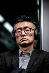 Obraz premium Man with headphones taking a break on the Subway