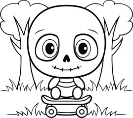 cute skeleton riding skateboard  add grass and a t (1).eps