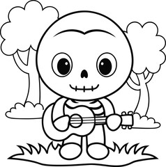 cute skeleton playing guitar  add grass and a tree.eps