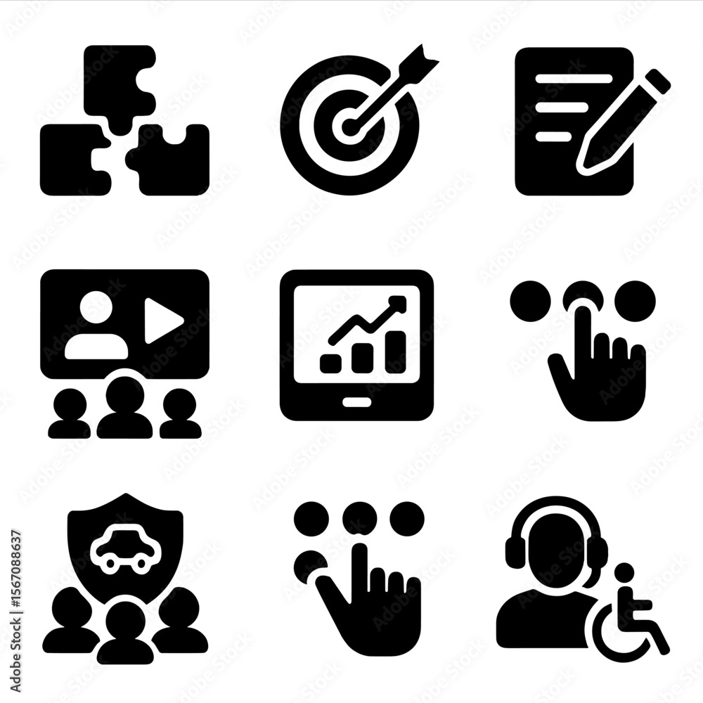 Aufkleber microlearning design icons. solid, filled icon set of microlearning design principles: modular conte