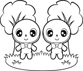 Obraz premium cute skeleton twins dancing add grass and a tree .eps