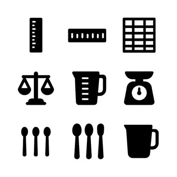 Kitchen Measurement Icons. Solid, filled icon set of Kitchen measurement concepts: metric system, imperial system, conversion