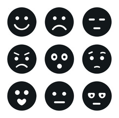 Fototapeta premium Essential Emotion Icons. Solid, filled icons set of essential emotions: smile, sad, calm, angry, surprised,
