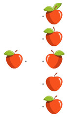 Educational game. Find two identical apples. Vector illustration on a white background for children's entertainment, activity book, worksheet.