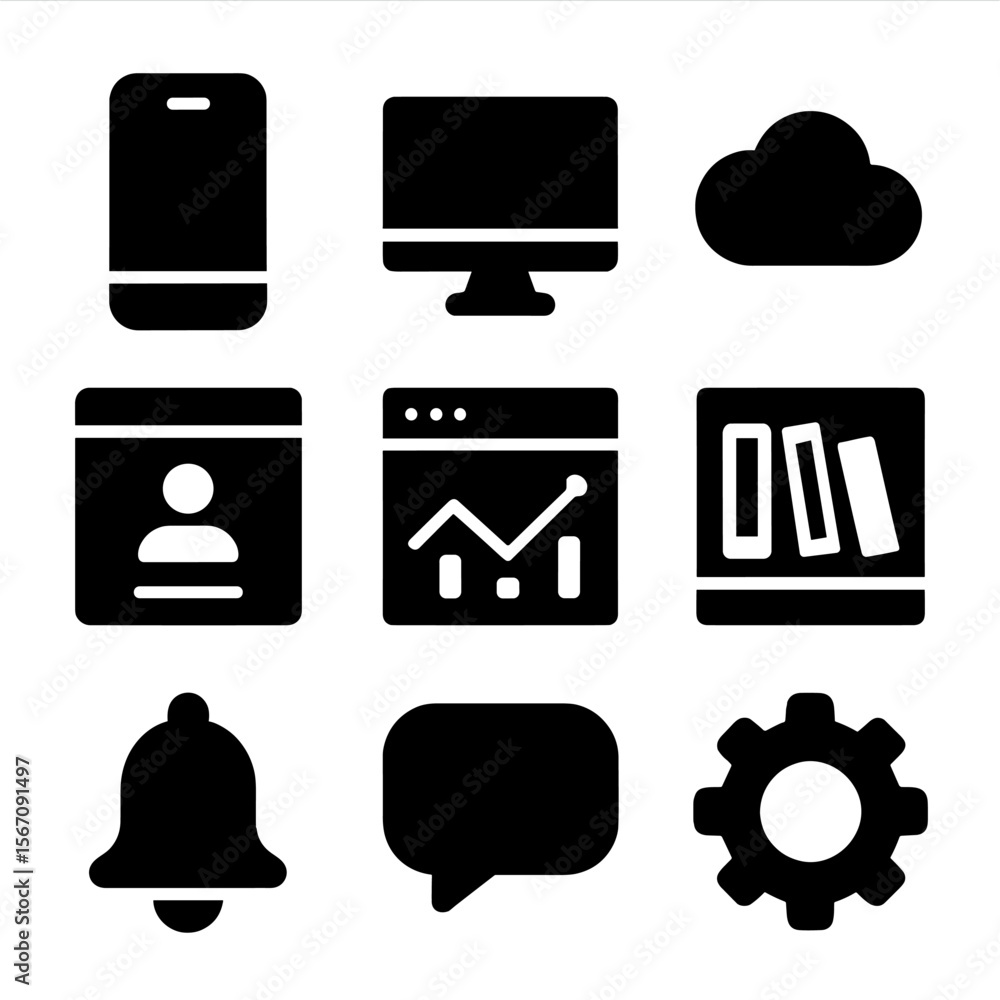 Aufkleber microlearning icons set. solid, filled icon set of microlearning platforms: mobile app, desktop webs