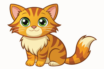 Adorable Cartoon Orange Tabby Cat with Big Green Eyes Sitting Pretty on a White Background