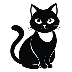 Elegant Black Cat Sitting with Curled Tail and Innocent Eyes Vector Illustration