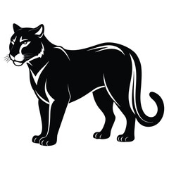 Stylized Black Panther Silhouette Standing Tall and Alert Ready to Pounce in Artistic Graphic Design